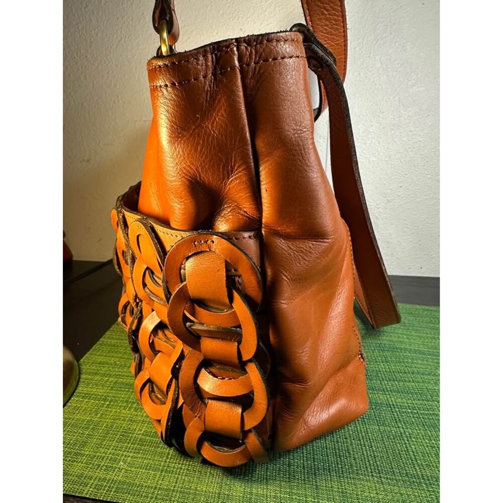 Patricia Nash Nevoso Tote Leather Handbag - Cognac Tan Chainlink - Picture 6 of 10
